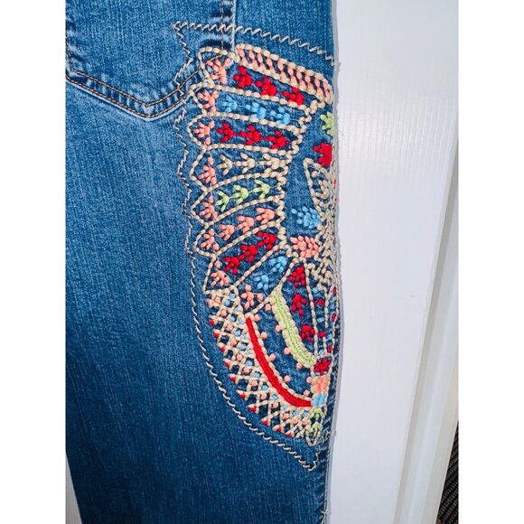 L&B Lucky & Blessed Boyfriend Jeans Womens 8 Embroidered Patchwork Denim Boho - Picture 6 of 12